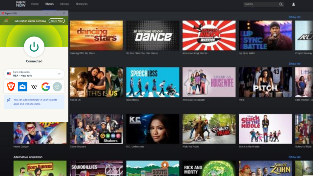 I could watch Bounce TV via DirecTV with ExpressVPN