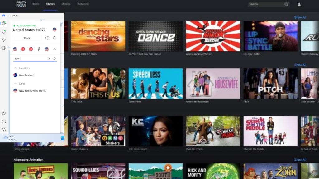 I could watch Bounce TV via DirecTV with NordVPN