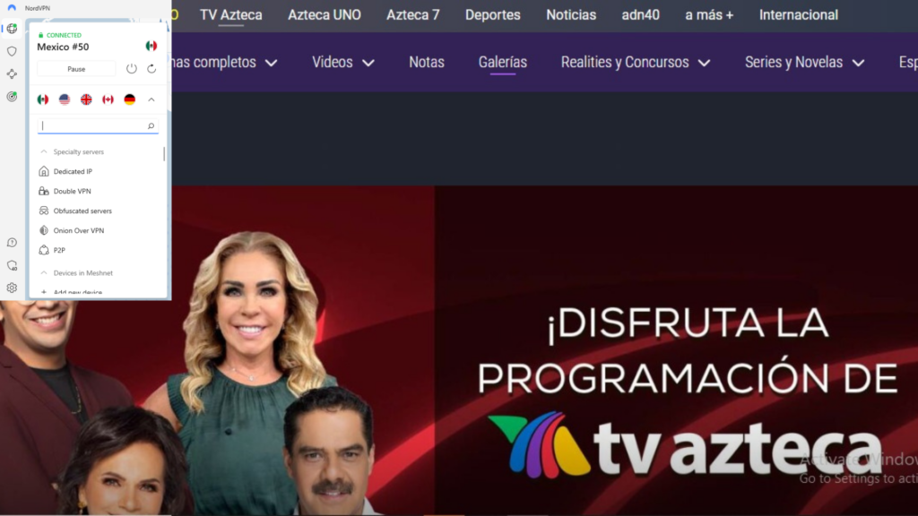 I could watch Azteca TV in the USA with NordVPN