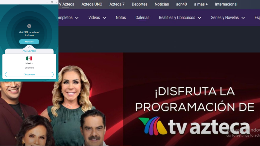 I could watch Azteca TV in the USA with SurfShark