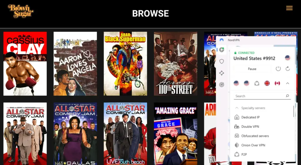 I could watch Brown Sugar Outside the USA with NordVPN