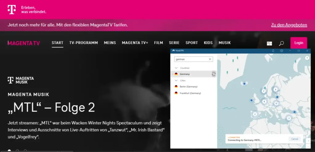 I could watch MagentaTV in the USA with NordVPN