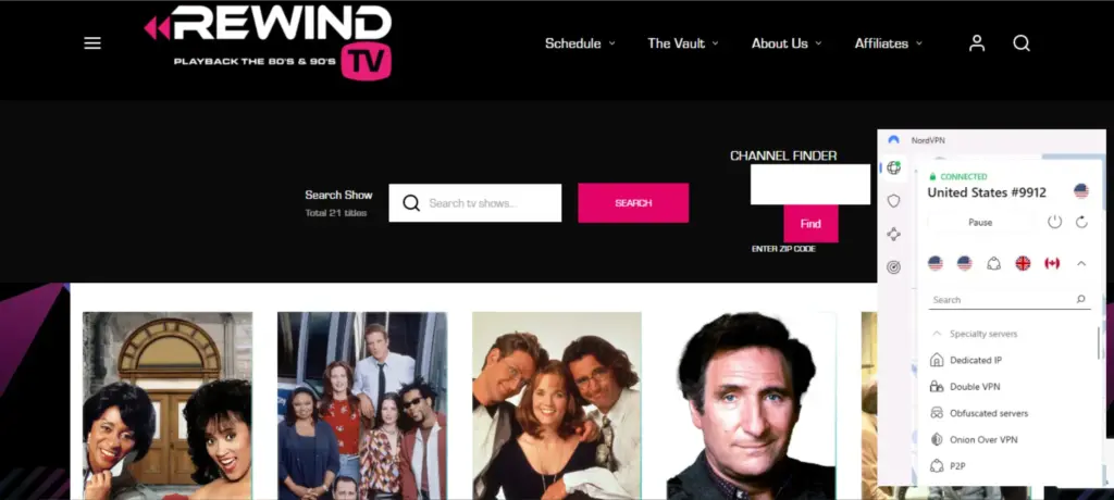 I could watch Rewind TV Outside the USA with NordVPN