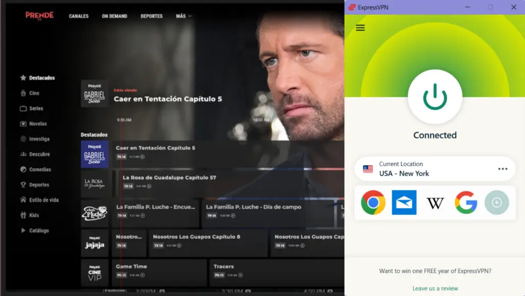 I could watch PrendeTV outside the USA with ExpressVPN