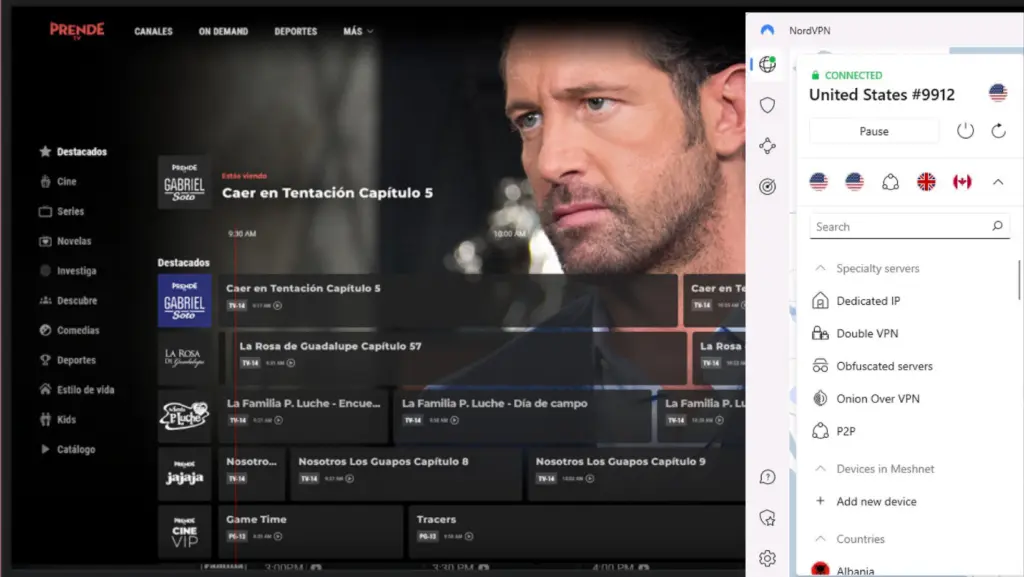 I could watch PrendeTV outside the USA with NordVPN